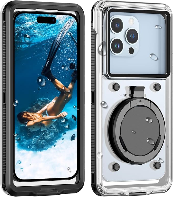 Lanhiem Snorkeling Underwater Phone Case for Diving, IP68 Professional Universal Waterproof Outdoor Video Photo Cellphone Case with Lanyard for iPhone 17, Galaxy S26 Moto All Series (Clear/Black)