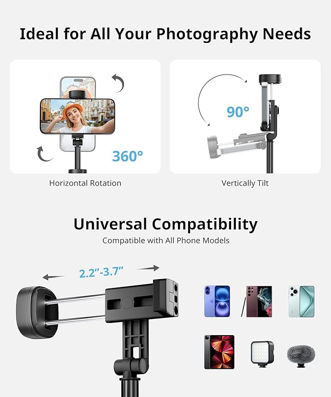 Fuloview 72'' Selfie Stick Tripod,Tripod for iPhone Wireless Remote for Selfies,Group Photograph,Video Recording. Phone Stand Compatible with iPhone Android Phone,Camera