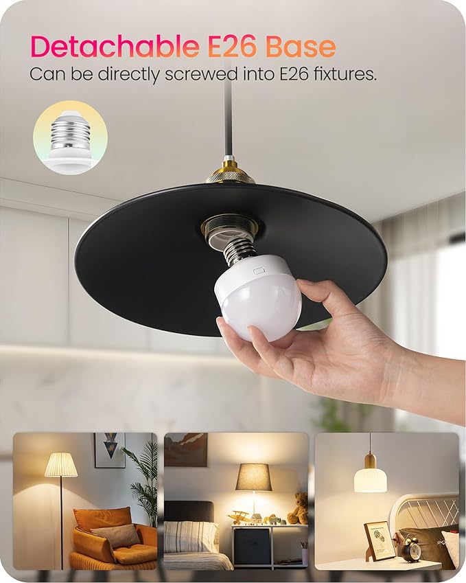 Rechargeable Light Bulbs with Remote Control, 4 Packs Battery Operated Light Bulbs, 3 Timer 15 Colors Selectable, Dimmable Wireless RGB LED Bulb for Wall Sconce, Non-Hardwired, R01YBP406