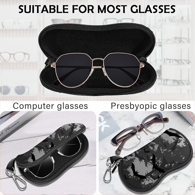 Glasses Case Sunglasses Eyeglass Soft Case Zipper Light Neoprene Pouch with Metal Belt Clip Aesthetic Cute Women Men