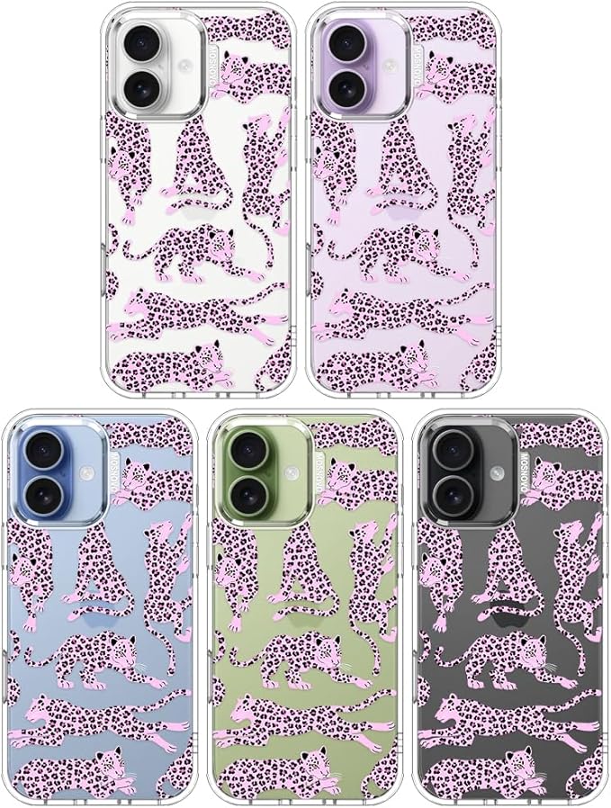 MOSNOVO for iPhone 17 Case | Military Grade 6.6ft Drop Tested | Camera Control | Clear with Pink Leopard Design