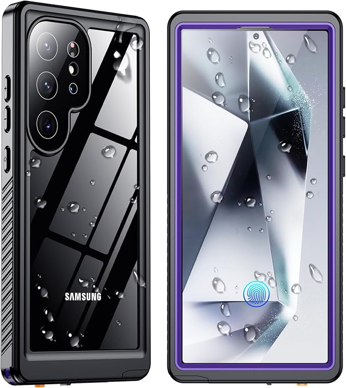 SPIDERCASE Upgraded for Samsung Galaxy S24 Ultra Case Waterproof,Built-in Screen & Camera Lens Protector[IP68 Underwater] [Military Grade Shockproof] Full Body Protection Phone Case,Purple/Clear