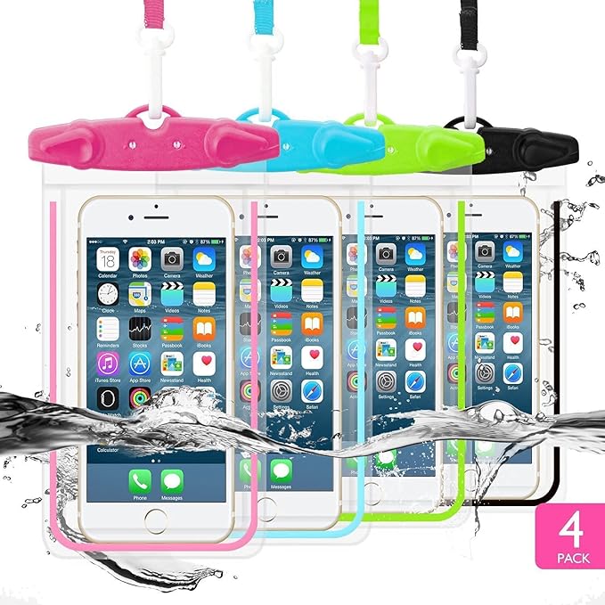 Universal Waterproof Phone Pouch, 4 Pack Waterproof Phone Case for iPhone 17/16/15/14 Pro Max Samsung Galaxy Note up to 6.9", IPX8 Cellphone Dry Bag Beach Essentials, Lanyard Included