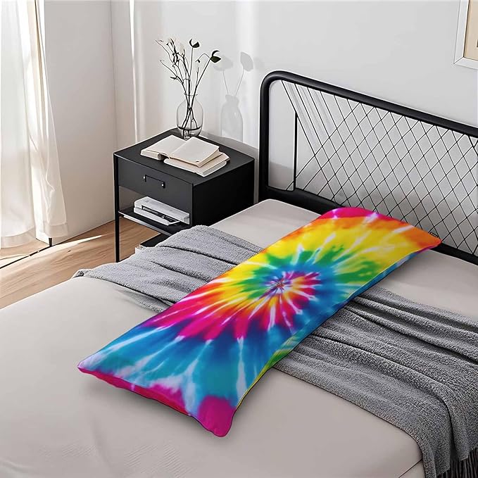 Tie Dye Body Pillow Pillowcase, Abstract Tie Dye Rainbow Farmhouse Pillow Body Cushion Case, 20x54 Inch Body Pillow Cover Extra Large Pillow Protector for Home Couch Sofa