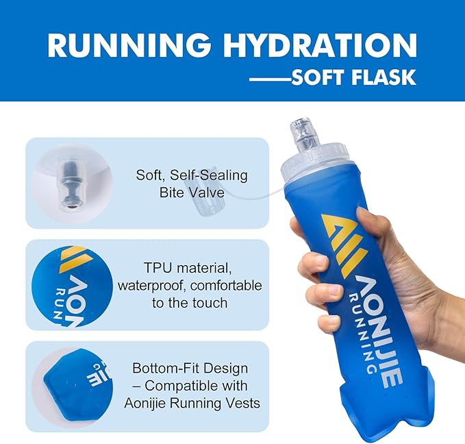 AONIJIE 500ml/2Pcs Soft Flask Collapsible Water Bottle for Running, Wide Mouth for Ice, BPA-Free Flexible Running Water Bottle Fits Hydration Vests, Foldable & Lightweight