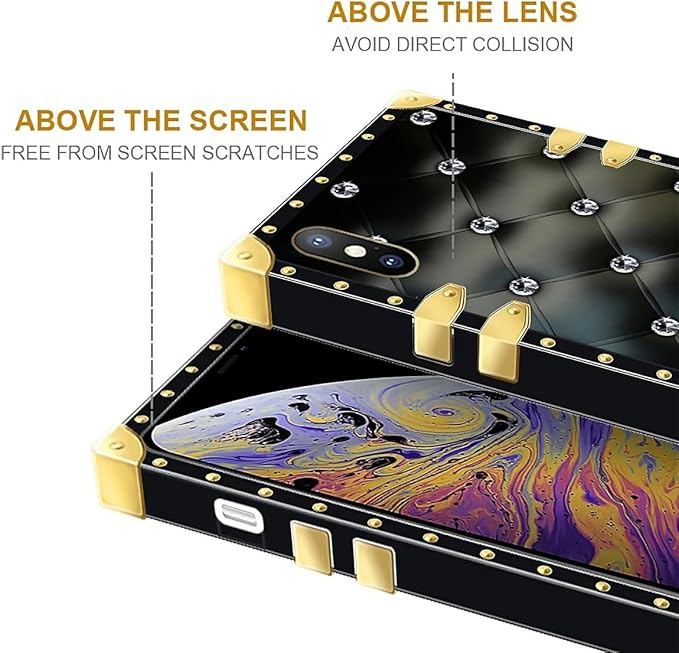 Compatible with iPhone Xs Max Case, Shiny Black Sofa Crystal Luxury Golden Decoration for Girl Women Soft TPU Shockproof Protective Hard PC Back for iPhone Xs Max