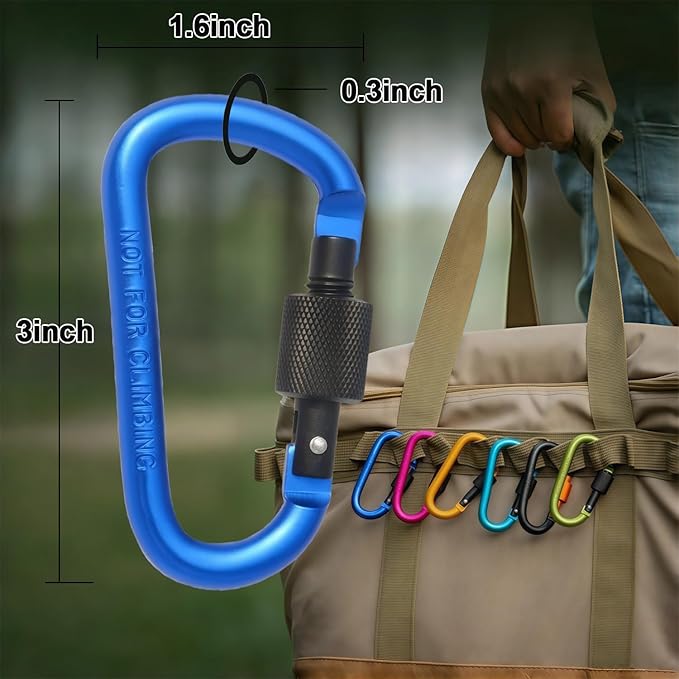 Locking Carabiner Clip, Vonpri 3 Inch D Ring Clips Spring Snap Key Chain Hook Screw Gate Aluminum Carabiners for Outdoor Travel Camping Fishing Hiking Backpack