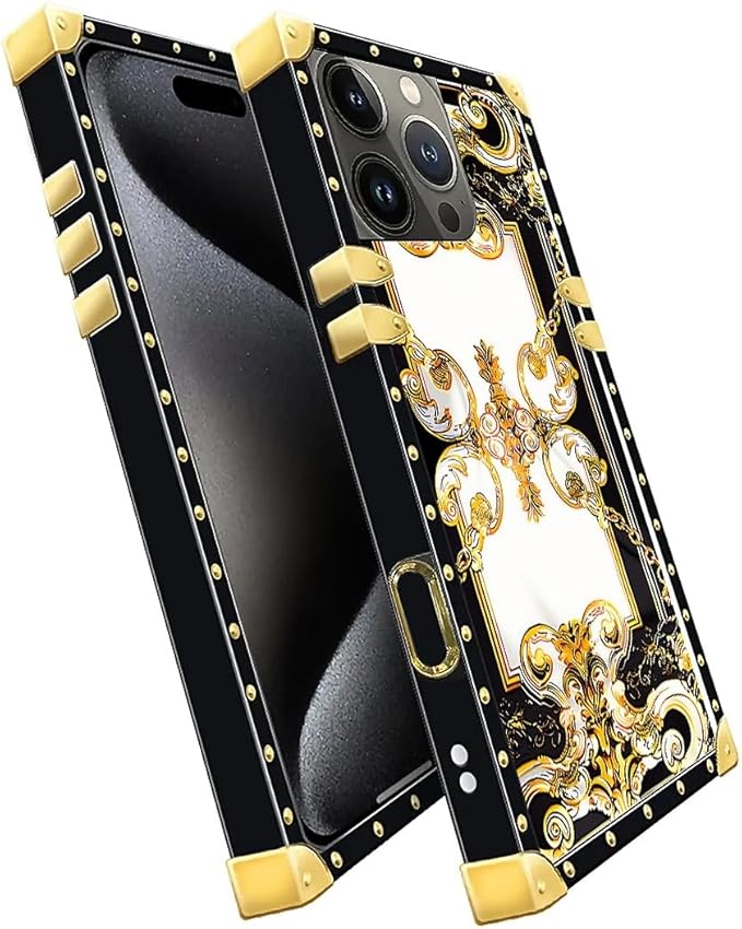 Compatible with iPhone 16 Pro Max Case, Gold Grain Flowers Luxury Golden Decoration for Girl Women Soft TPU Shockproof Protective Hard PC Back