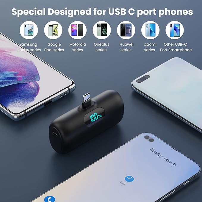 [2-Pack]Portable Charger for iPhone 17/16/15,Mini Power Bank 5000mAh PD USB C Portable Phone Charger,Travel Essential Battery Pack for iPhone 17/17 Air/16/16 pro/15/15 pro Max/Android/Samsung/Moto/LG