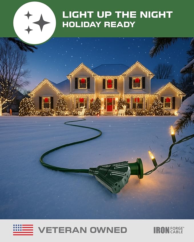 IRON FORGE CABLE 40 Foot Outdoor Extension Cord with 3 Electrical Power Outlets - 16/3 SJTW Durable Cable