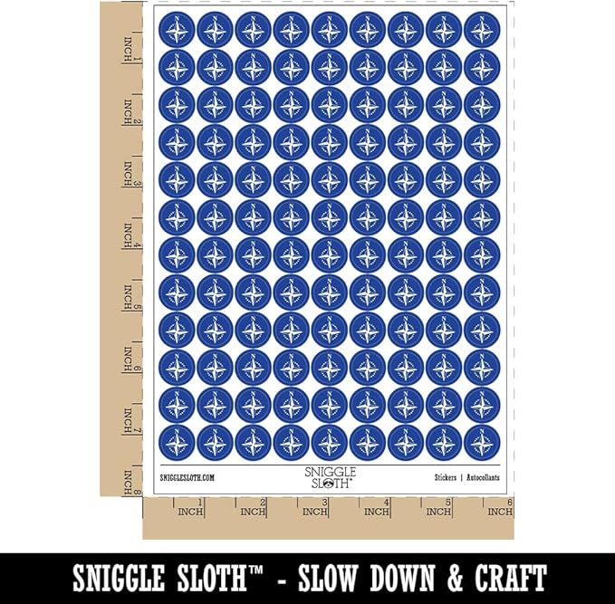 Compass Rose Nautical Star Navigation Map 200+ Round Stickers - Gloss Finish - 0.50" Size - Dark Blue
