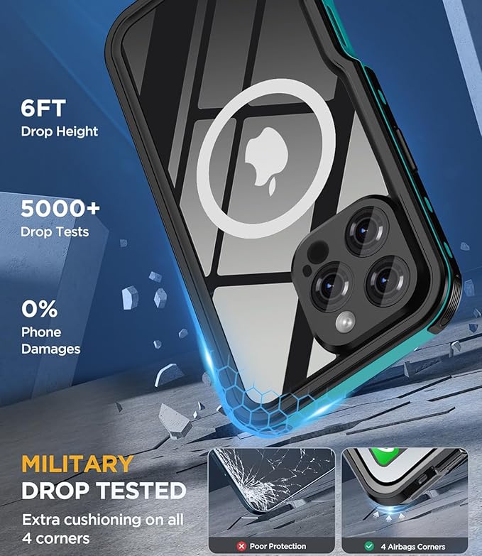 for iPhone 16 Pro Case Waterproof | Shockproof Dust Proof Phone Case Cover with Screen Protector - Blue