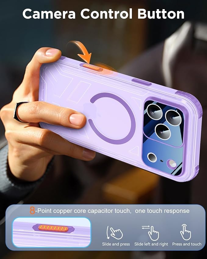 for iPhone 17 Pro Waterproof Case with Magsafe, Built-in [Camera & Screen Protector] [Lanyard], IP68 Water Proof Full Body Dustproof Heavy Duty Frosted Protective Phone Cover, 6.3" Purple