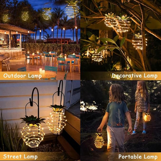 JHPGEOE 4 Pack Outdoor Solar Hanging Lantern Lights - 60LED Waterproof Solar Pineapple Light Outdoor for Garden,Yard Porch Lawn Backyard Landscape Pathway Patio Outside Gardening