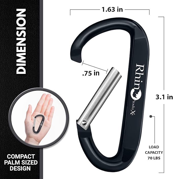 Rhino Produxs 8PCS of Lightweight Duty Snap Carabiner Clips, D Ring Shape Carabiner with 8PCS Keyring - Excellent for Outdoor, Camping, Hiking, Keychains, Water Bottle, Keychain Hook