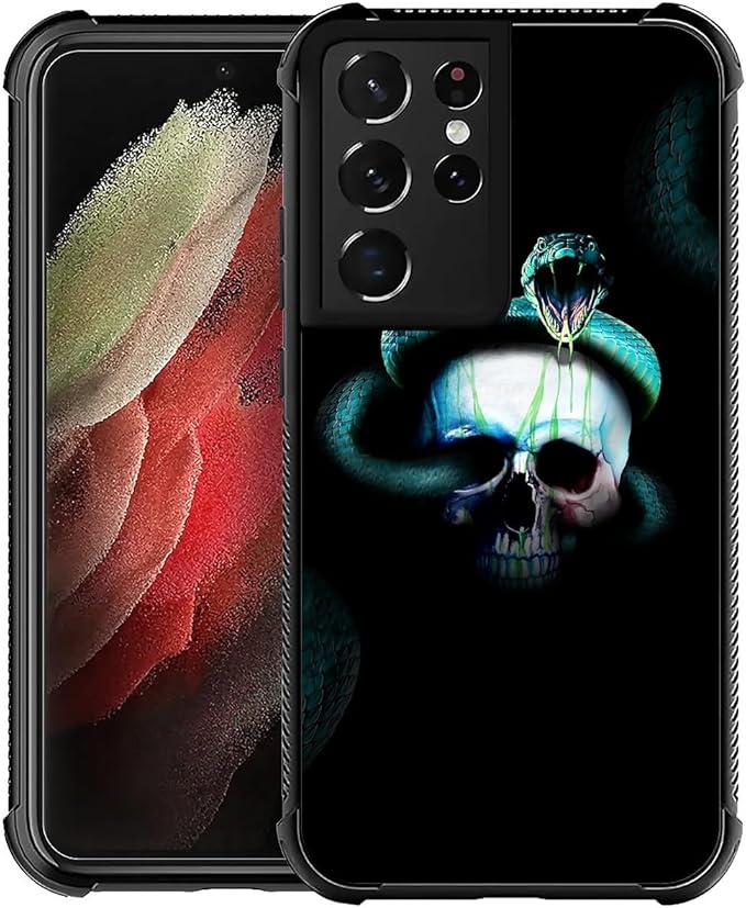 for Samsung Galaxy S21 Ultra Case, Skeleton Winding Snake Pattern Graphic Design Girl Boy Soft Silicone Hard Acrylic Shock Protection for Samsung Galaxy S21 Ultra