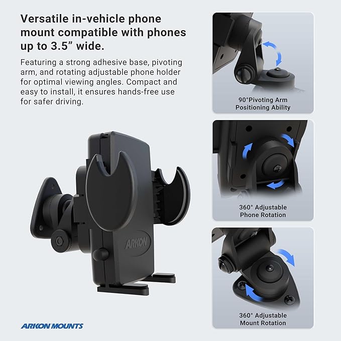 ARKON Mounts - Adhesive Truck & Car Phone Holder | Secure Grip | Versatile Compatibility | Easy Installation | Phone Holder For Car | For iPhone, Samsung, Google, Huawei, Nokia, other Smartphones