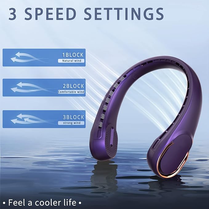 ASNUG Portable Neck Fan, Neck Fans for Men, 4000 mAh Rechargeable Personal Fan,360° Hands Free Bladeless Fan, 3 Speeds Adjustable, Faster Cooling, Super Quiet, Suitable for Home, Office, Sports