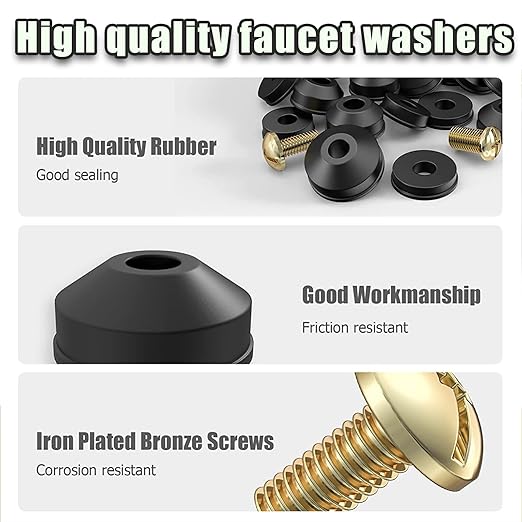 58 PCS Faucet Washer Assortment Kit Outdoor Faucet Repair Kit with Brass Screws Flat and Beveled Washers for Use with Assorted Quick-Opening Style Faucets Stem Worn Out Washer Replacements (58 PCS)