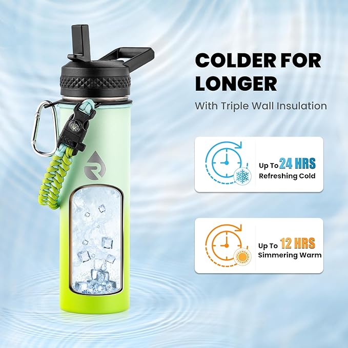 RAYMYLO Insulated Water Bottle 20 oz, Triple Wall Vacuum Stainless Steel (Cold for 24Hrs, Hot for 12Hrs), Leak Proof & Non-BPA, Kids Water Bottle Jug for School with Straw Spout Lids