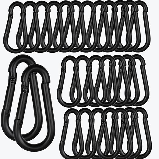 60PCS M8 Heavy Duty Carabiner Clip, 3Inch Snap Hook Quick Link Small Carabiner Clips,Spring Link Buckle for Fishing Camping Hammock Dog Leashes-550LBS Holding Capacity (Black)