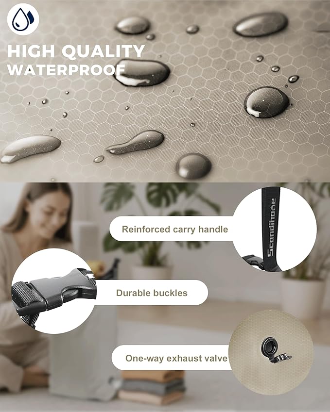 Travel Laundry Bag, Pump Free Vacuum Storage Bag Reusable Compression Dirty Clothes Travel Bag Waterproof Wet Dry Bags Large Capacity Space Saver Bags Camp Clothes Organizer (1 Pcs)(Gray, M)