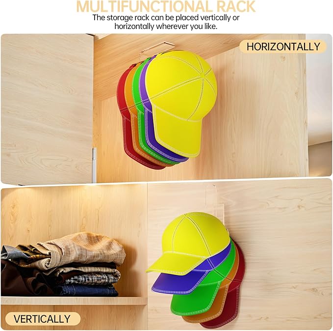 PAVSTINE Acrylic Hat Hook for Wall, 2 Pack Hat Organizer for Baseball Cap, No Drilling Strong Adhesive Hat Rack, Multi-Purpose Sticky Hat Storage Hat Hangers for Wall, Door, Closet, Display, Clear