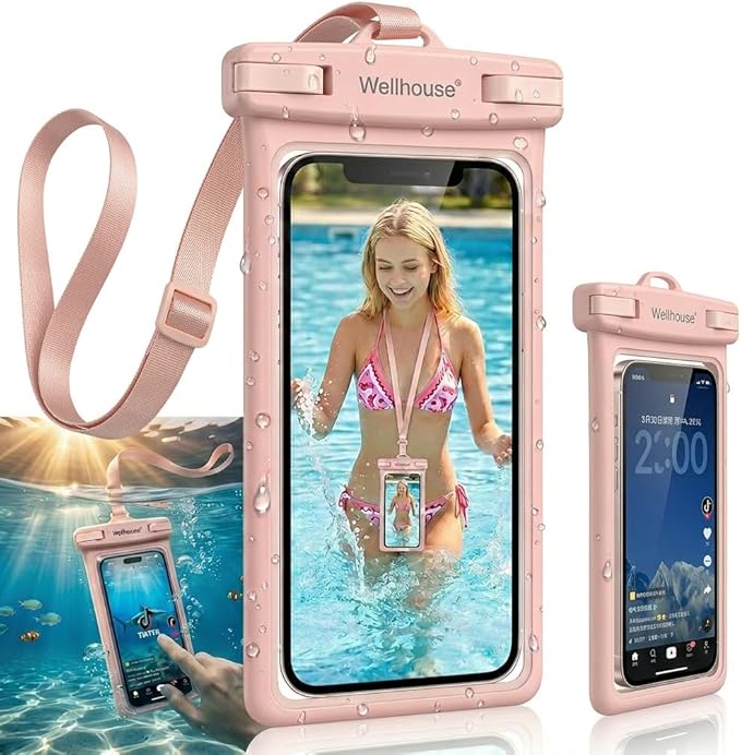 wellhouse 3D Waterproof Phone Pouch with Lanyard,Premium TPU100FT Deep Waterproof Phone Case for iPhone 17 16 15 14 13 12 Pro Max XS Samsung,Snorkeling, Surfing, Kayaking,Skiing,Hot Springs