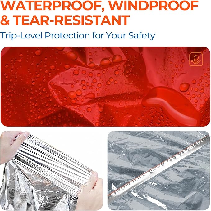 K Kingstar 2 Pack Emergency Mylar Poncho, Waterproof Rain Ponchos, Reusable Packable Ponchos, Survival Blanket Poncho for Outdoor Camping & Hiking, Rescue, Car Emergency Kit, Shelter/Tent Cover