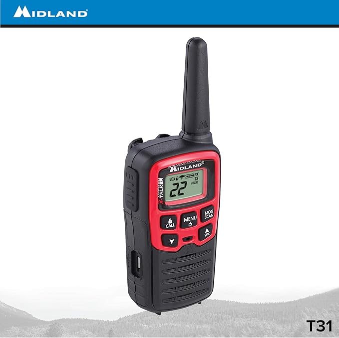 Midland T31VP 22 Channel FRS Walkie Talkie - Up to 26 Mile Range Two-Way Radio - Red/Black (Pack of 4)
