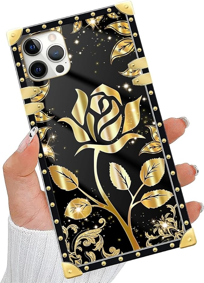Compatible with iPhone 11 Pro Max Case, Shine Gold Rose Luxury Golden Decoration for Girl Women Soft TPU Shockproof Protective Hard PC Back for iPhone 11 Pro Max
