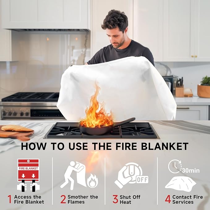Fire Blanket Emergency for Home Kitchen - 40"x40" Fireproof Safety Protection Fiberglass Flame Retardant Blankets Survival Essential Kit for Outdoor Camping House Car Fireplace Grill BBQ - 2 Pack