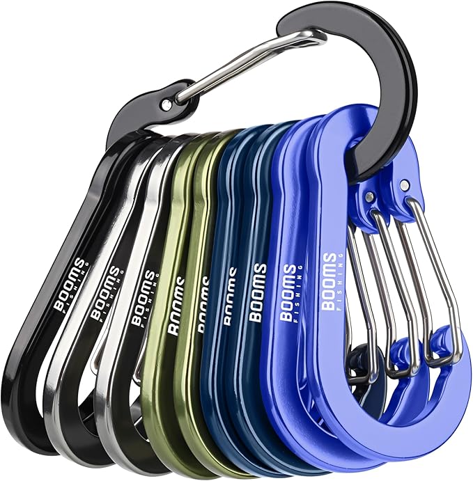 Booms Fishing CC5 Multi-Use Carabiner Clips, 10 Pack 2.3"/ 3.1" Caribeener Clips, Mini Keychain Caribeaner Clip, Aluminum D Ring Carabiners