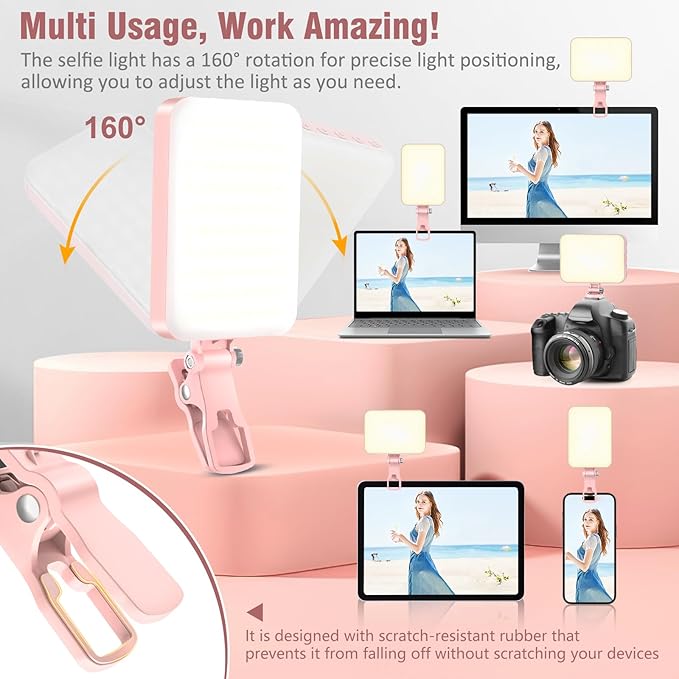 ALTSON 60 LED Portable Selfie Light Video Conference Lighting with Clip & Camera Tripod Adapter Rechargeable 2200mAh CRI 97+, 9 Light Modes for Phone iPhone Webcam Laptop Photo Makeup