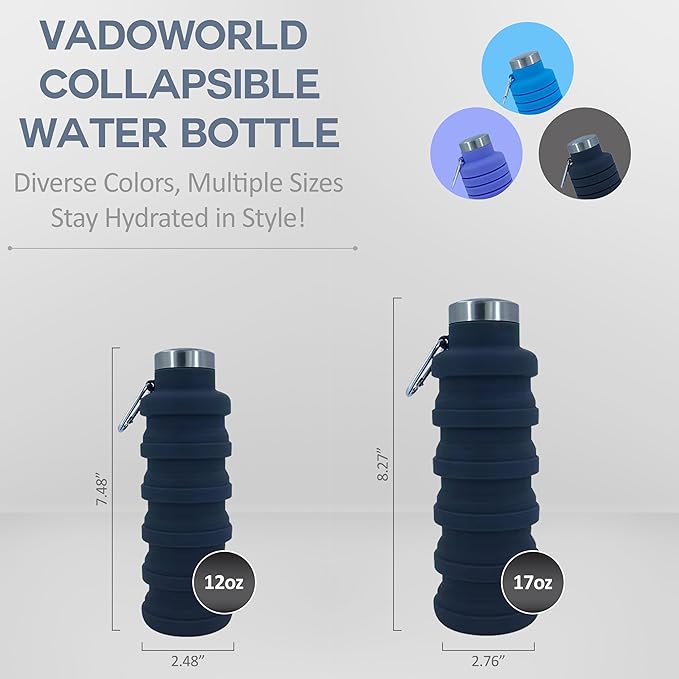 Collapsible Water Bottles 12oz, Odorless BPA-Free Silicone, Leak-Proof Foldable Reusable Bottle - Perfect for Travel Sports Gym Hiking Camping Cycling - Dark Gray