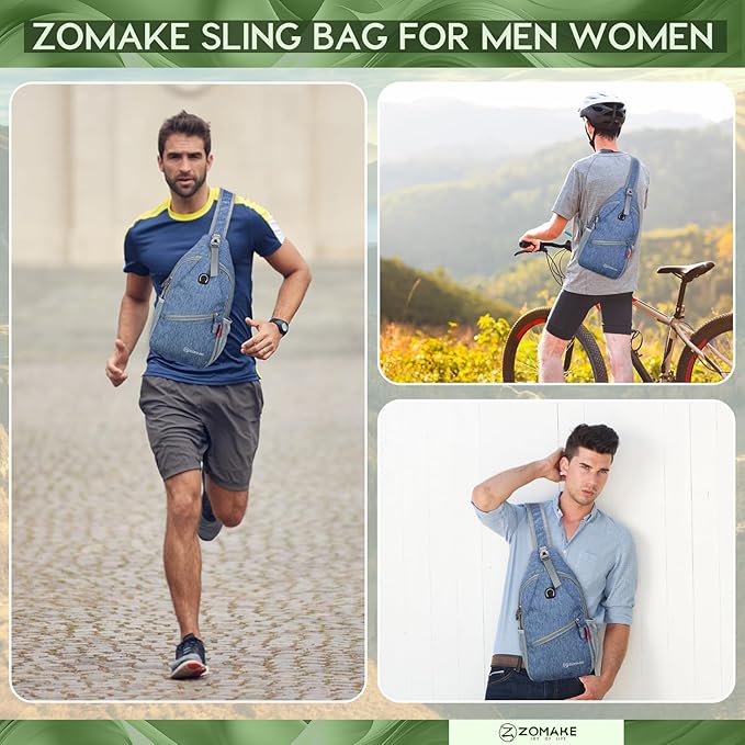 ZOMAKE Sling Bag,Small Crossbody Sling Backpack,Water Resistant Shoulder Daypack for Travel,Anti Thief Chest Bag for Hiking(Light Blue)