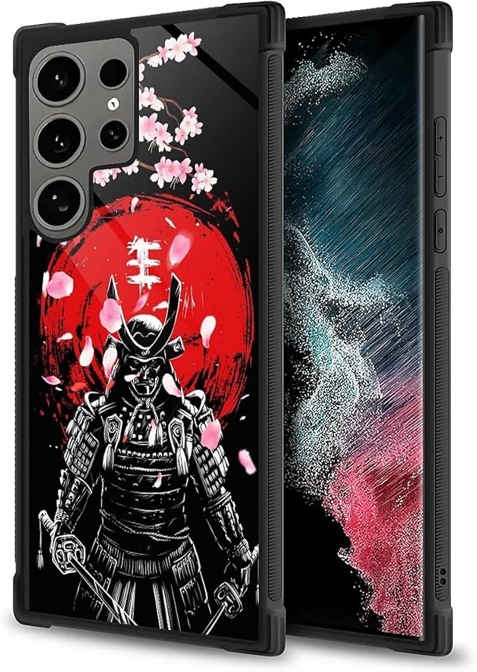 for Samsung Galaxy S24 Ultra Case, Sakura Japanese Samurai Pattern Graphic Design Girl Boy Soft Silicone Hard Acrylic Shock Protection for Samsung Galaxy S24 Ultra