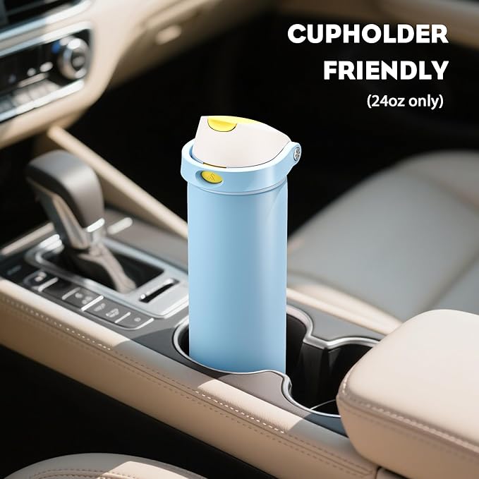 POWCAN 24 oz Metal Water Bottle: 2-in-1 Push-Button Spout & Quick-Flip Straw, Leakproof, Cold 24Hrs, Fits Car Cup Holder, Insulated Cup for Sports, School, Trip, Gift for Women, Girls (Glass Slipper)