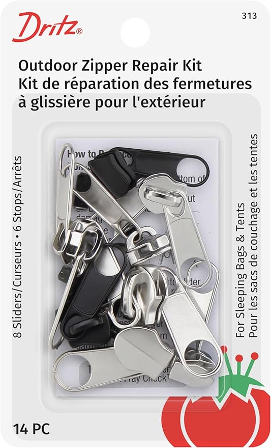 Dritz Outdoor Zipper Repair Kit, 14 Count of Assorted Sliders & Stops