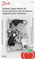 Dritz Outdoor Zipper Repair Kit, 14 Count of Assorted Sliders & Stops