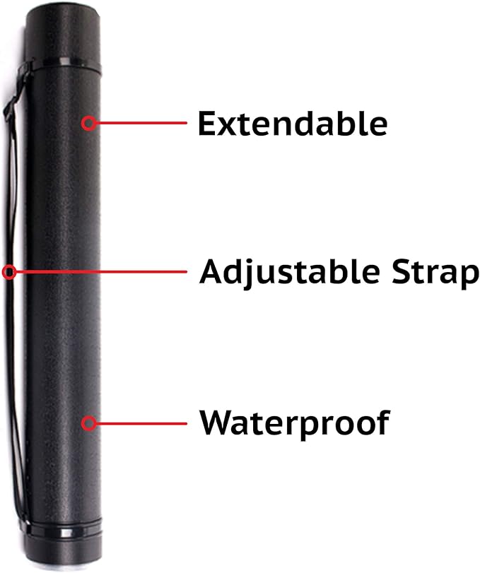 CALPALMY 2-Pack Extendable Poster Tubes Expand from 24.5” to 40” with Shoulder Strap | Carry Documents, Blueprints, Drawings and Art | Black Portable Durable Round Storage Cases with Lids and Labels