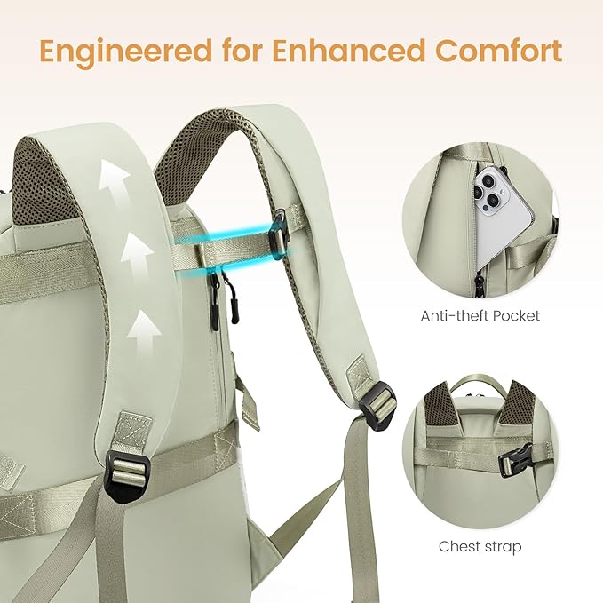 LOVEVOOK Mens Backpack with Giant Tumbler Holder Pocket,15.6 Inch Everyday Laptop Backpack Commuter Travel Work Computer Bag for Women,Casual Hiking College Teacher Back Pack Daypack,White-Beige Grey