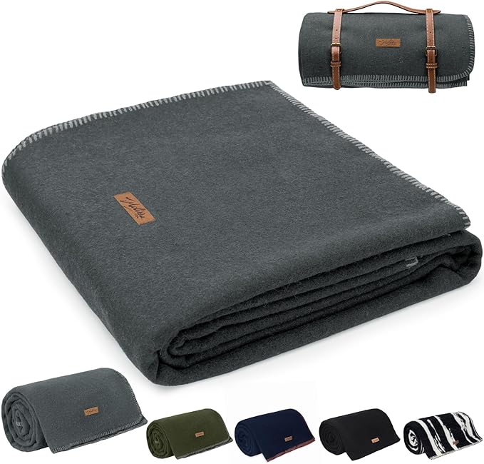 Molithe 100% Wool Blanket, 48" x 62", Warm, Thick, Washable, Military Wool Blanket, Great for Camping, Outdoors, Sporting Events, Survival Kits