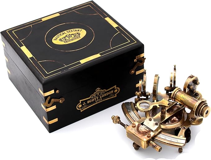 Handmade Astrolabe Brass Sextant inbuild Compass with Hardwood Box.