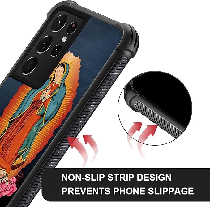 for Samsung Galaxy S21 Ultra Case, Red Virgen Guadalupe Pattern Graphic Design Girl Boy Soft Silicone Hard Acrylic Shock Protection for Samsung Galaxy S21 Ultra