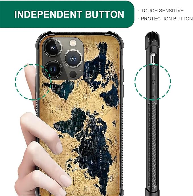 for iPhone 13 Pro Max Case, Brown World Map Pattern Graphic Design Girl Boy Soft Silicone Hard Acrylic Shock Protection for iPhone 13 Pro Max