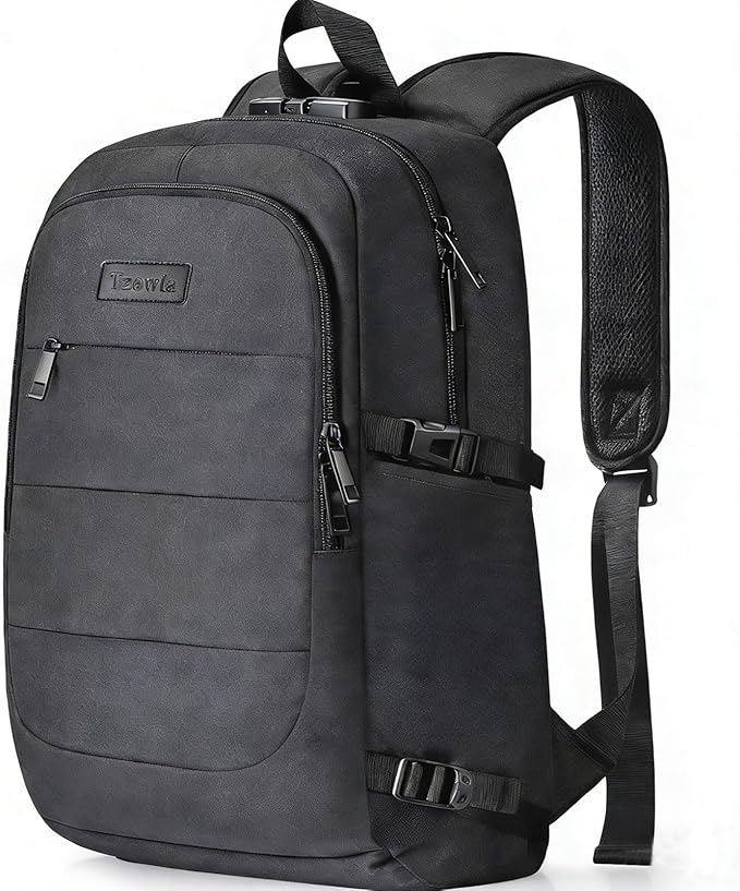 Tzowla Travel Laptop Backpack Water Resistant Anti-Theft Bag with Giant Tumbler Holder Pocket and Lock 17.3 Inch Computer Business Backpacks for Women Men Work College Gift,Casual Daypack(Black)