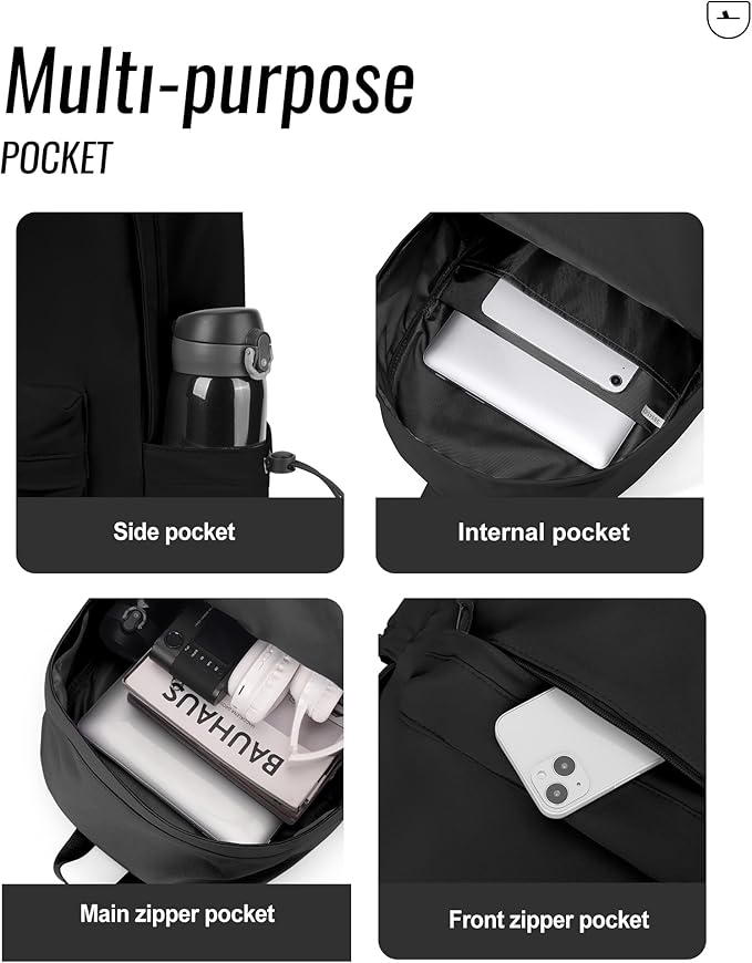 BJLFS Black School Backpack for Girls Women, Waterproof High School Book Bag Cute Backpack for Men Teens Boys, Small Lightweight Simple Basic Middle School Back Pack Daypack Mochilas Escolares para