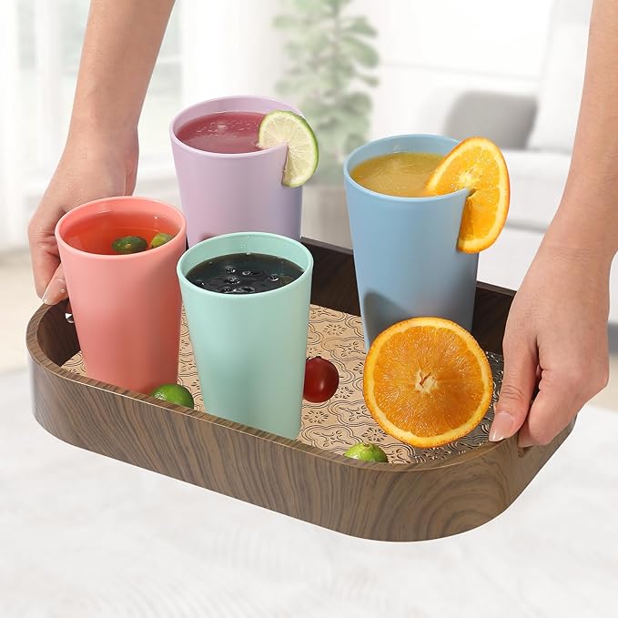 HEYCOME 24 Pcs Unbreakable Plastic Cups Set, 12 Pcs 14 oz and 12 Pcs 20 oz Reusable Plastic Cups, Stackable Water Tumblers, Drinking Cup for Kitchen, BPA-free, Dishwasher and Microwave Safe, 6 Colors