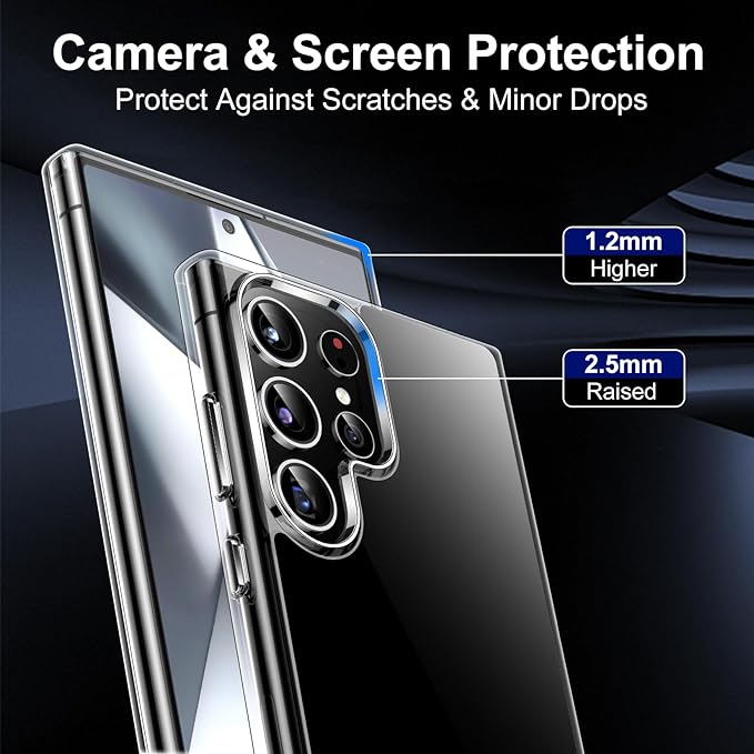 Red2Fire for Samsung Galaxy S24 Ultra Case, [2Pcs Screen Protector]+[2Pcs Lens Protector][Crystal Clear][No-Yellowing][Anti-Scratch][Mil-Grade Shockproof] Full Body Protection Phone Case 5G,Clear
